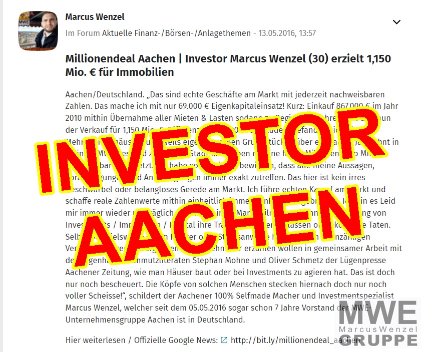 Millionendeal Aachen | Investor Marcus Wenzel (30) erzielt 1,150 Mio. € für Immobilien | XING