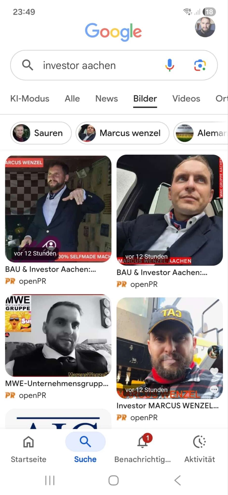 Digitale Sichtbarkeit mit Substanz: MARCUS WENZEL belegt Spitzenpositionen bei Google für „Investor Aachen“