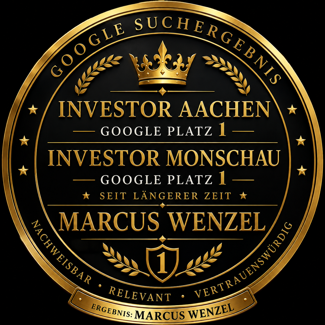 GOOGLE PLATZ 1 – und das gleich DOPPELT: „Investor Aachen“ UND „Investor Monschau“ führen zu MARCUS WENZEL 👑