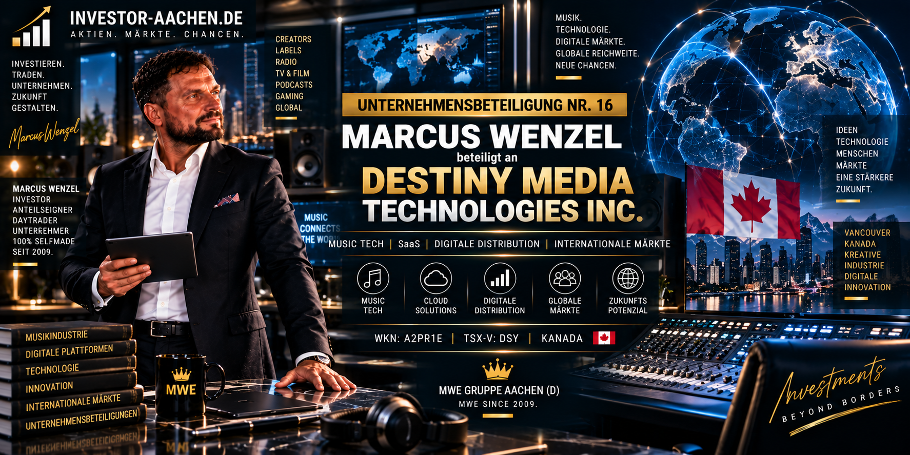 UNTERNEHMENSBETEILIGUNG | MARCUS WENZEL beteiligt an DESTINY MEDIA TECHNOLOGIES INC. 🇨🇦🌍