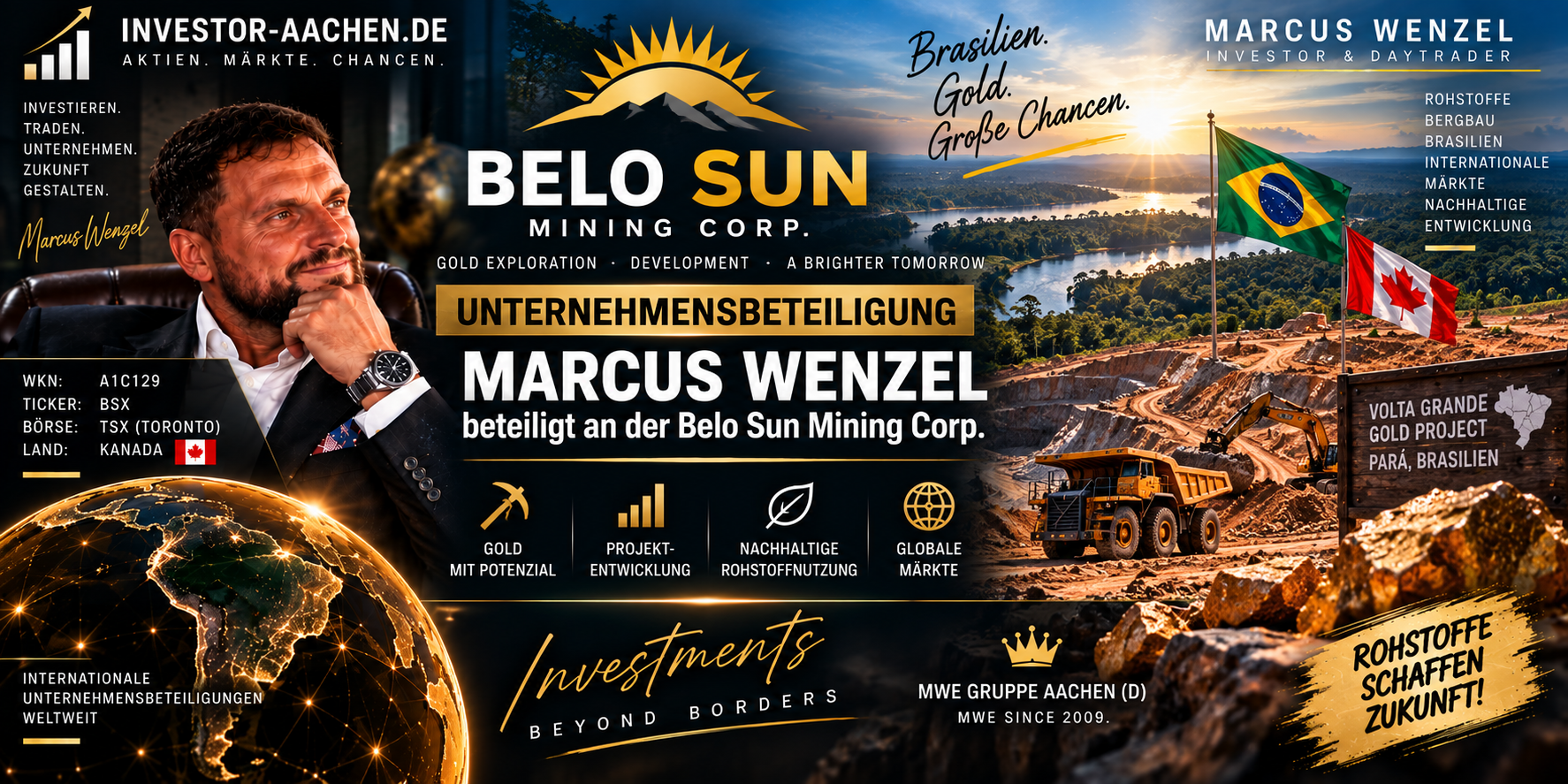 UNTERNEHMENSBETEILIGUNG | MARCUS WENZEL beteiligt an Belo Sun Mining Corp. 🇨🇦🇧🇷🌍
