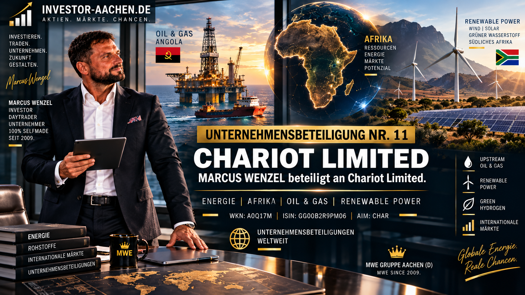 UNTERNEHMENSBETEILIGUNG | MARCUS WENZEL beteiligt an CHARIOT LIMITED 🌍⚡