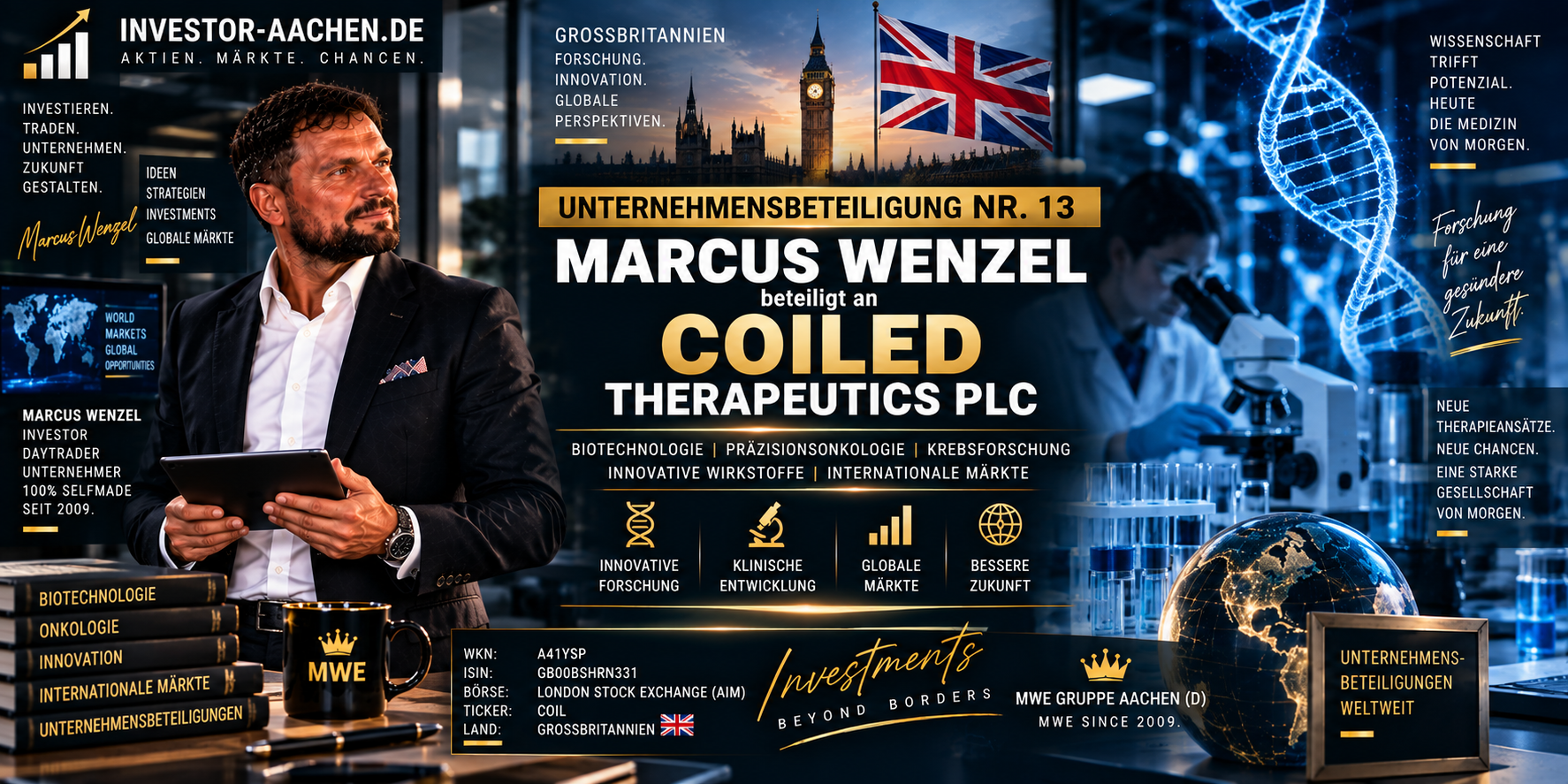 UNTERNEHMENSBETEILIGUNG | MARCUS WENZEL beteiligt an COILED THERAPEUTICS PLC 🇬🇧🌍