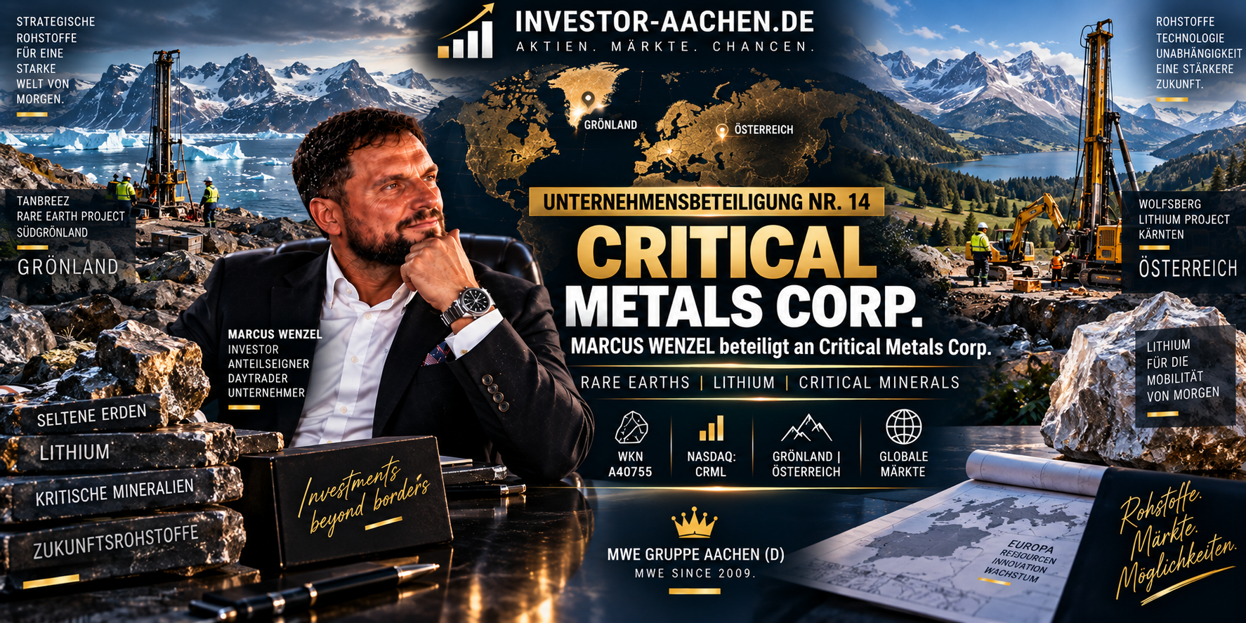 UNTERNEHMENSBETEILIGUNG | MARCUS WENZEL beteiligt an CRITICAL METALS CORP. 🌍⛏️
