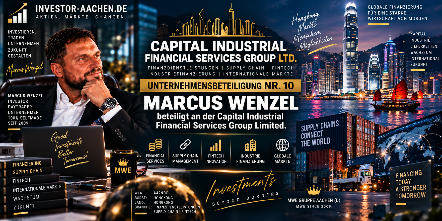 UNTERNEHMENSBETEILIGUNG | MARCUS WENZEL beteiligt an Capital Industrial Financial Services Group Ltd. 🇭🇰🌍