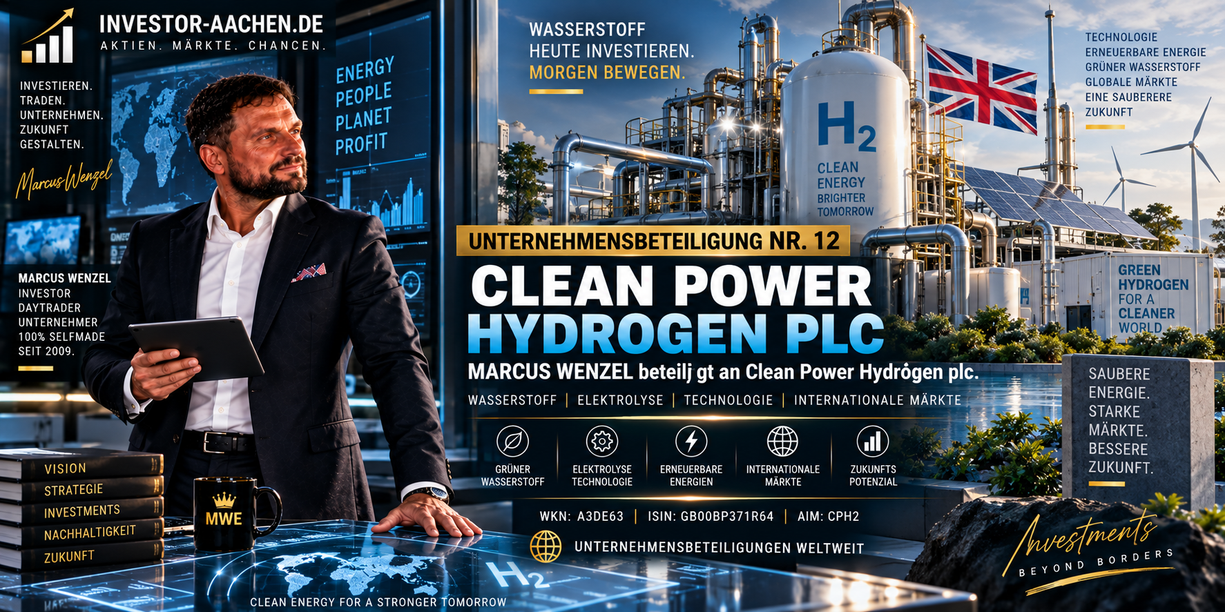 UNTERNEHMENSBETEILIGUNG | MARCUS WENZEL beteiligt an CLEAN POWER HYDROGEN PLC 🇬🇧🌍