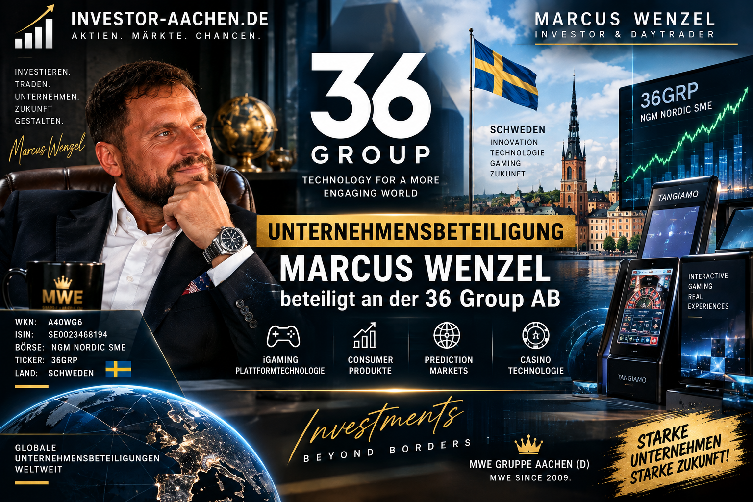 UNTERNEHMENSBETEILIGUNG | MARCUS WENZEL beteiligt an schwedischer 36 Group AB 🇸🇪🌍