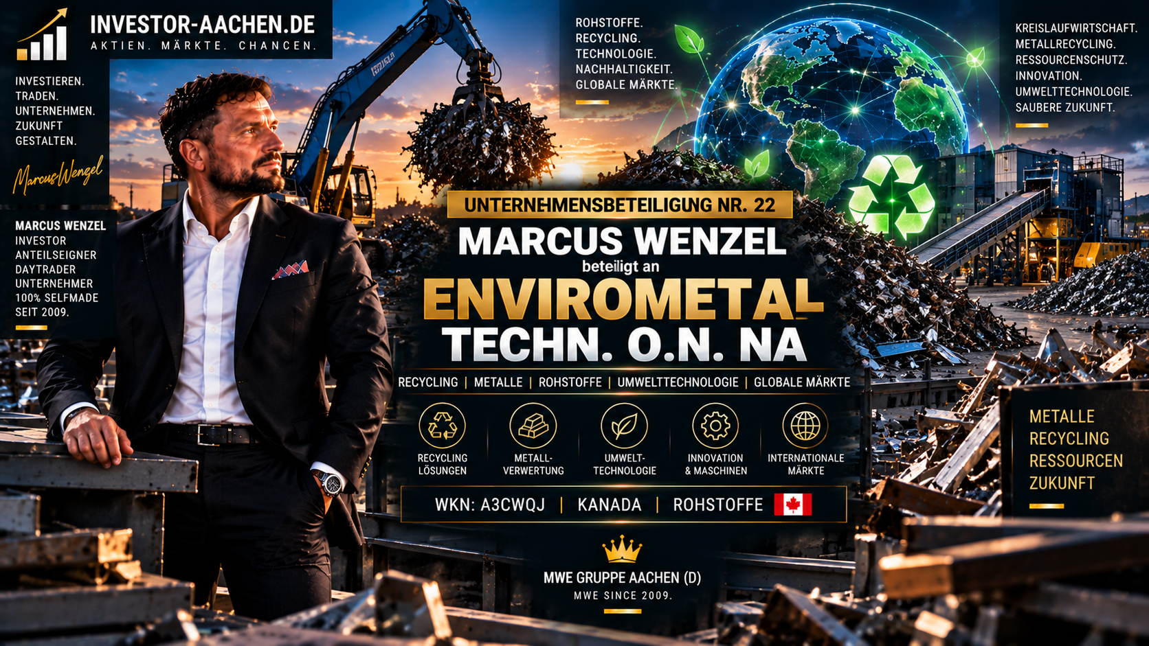 UNTERNEHMENSBETEILIGUNG | MARCUS WENZEL beteiligt an ENVIROMETAL TECHNOLOGIES INC. 🇨🇦🌍