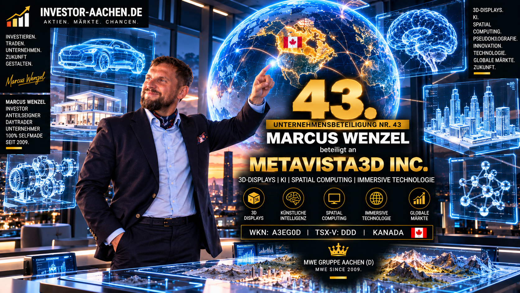 UNTERNEHMENSBETEILIGUNG | MARCUS WENZEL beteiligt an METAVISTA3D INC. 🇨🇦🌐