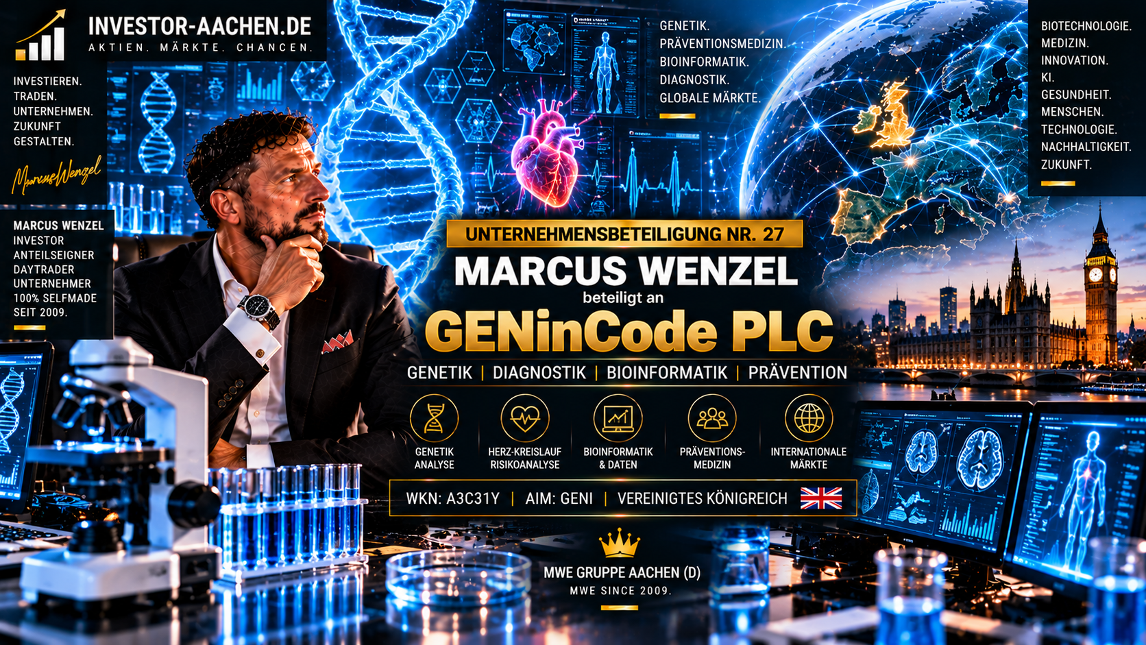 UNTERNEHMENSBETEILIGUNG | MARCUS WENZEL beteiligt an GENinCode PLC 🇬🇧🌍