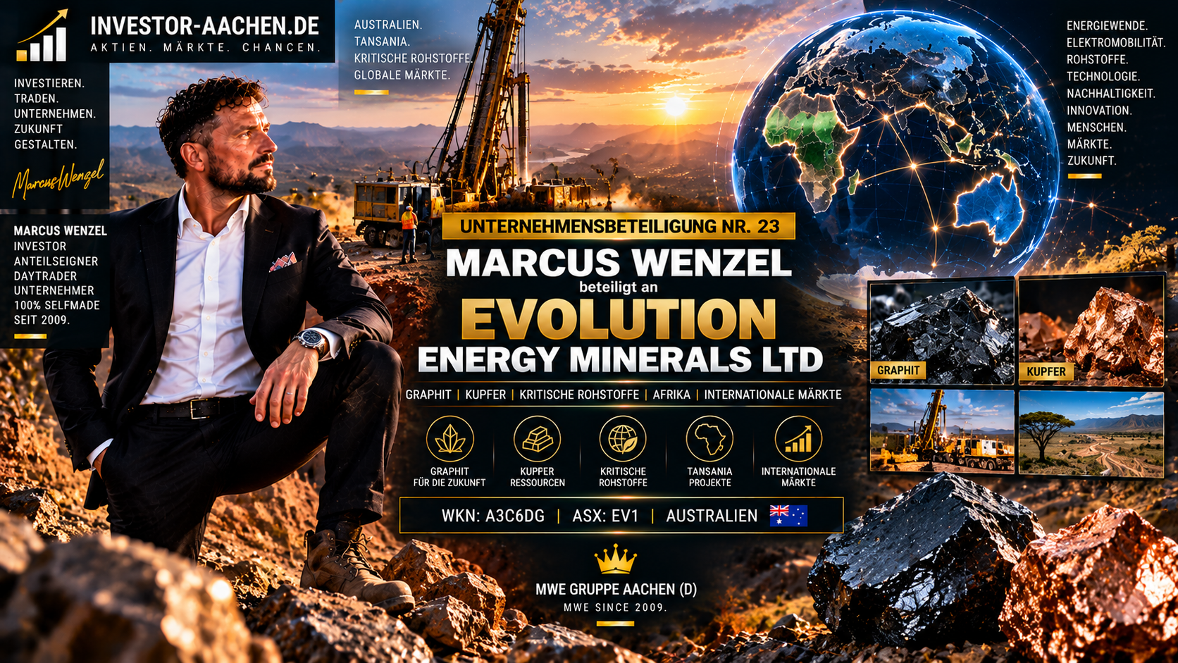 UNTERNEHMENSBETEILIGUNG | MARCUS WENZEL beteiligt an EVOLUTION ENERGY MINERALS LTD 🇦🇺🌍