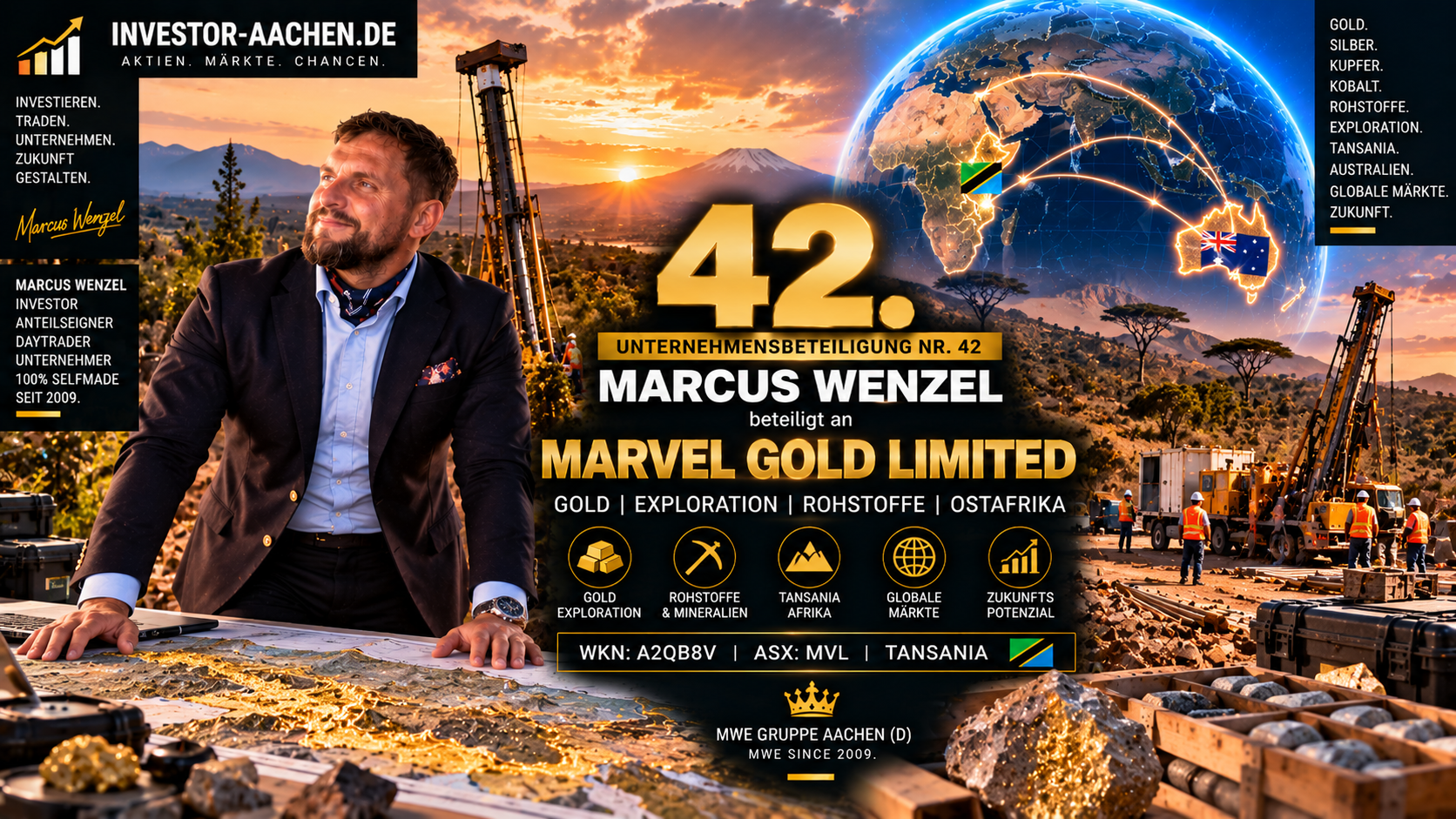 UNTERNEHMENSBETEILIGUNG | MARCUS WENZEL beteiligt an MARVEL GOLD LIMITED 🇦🇺🇹🇿🌍