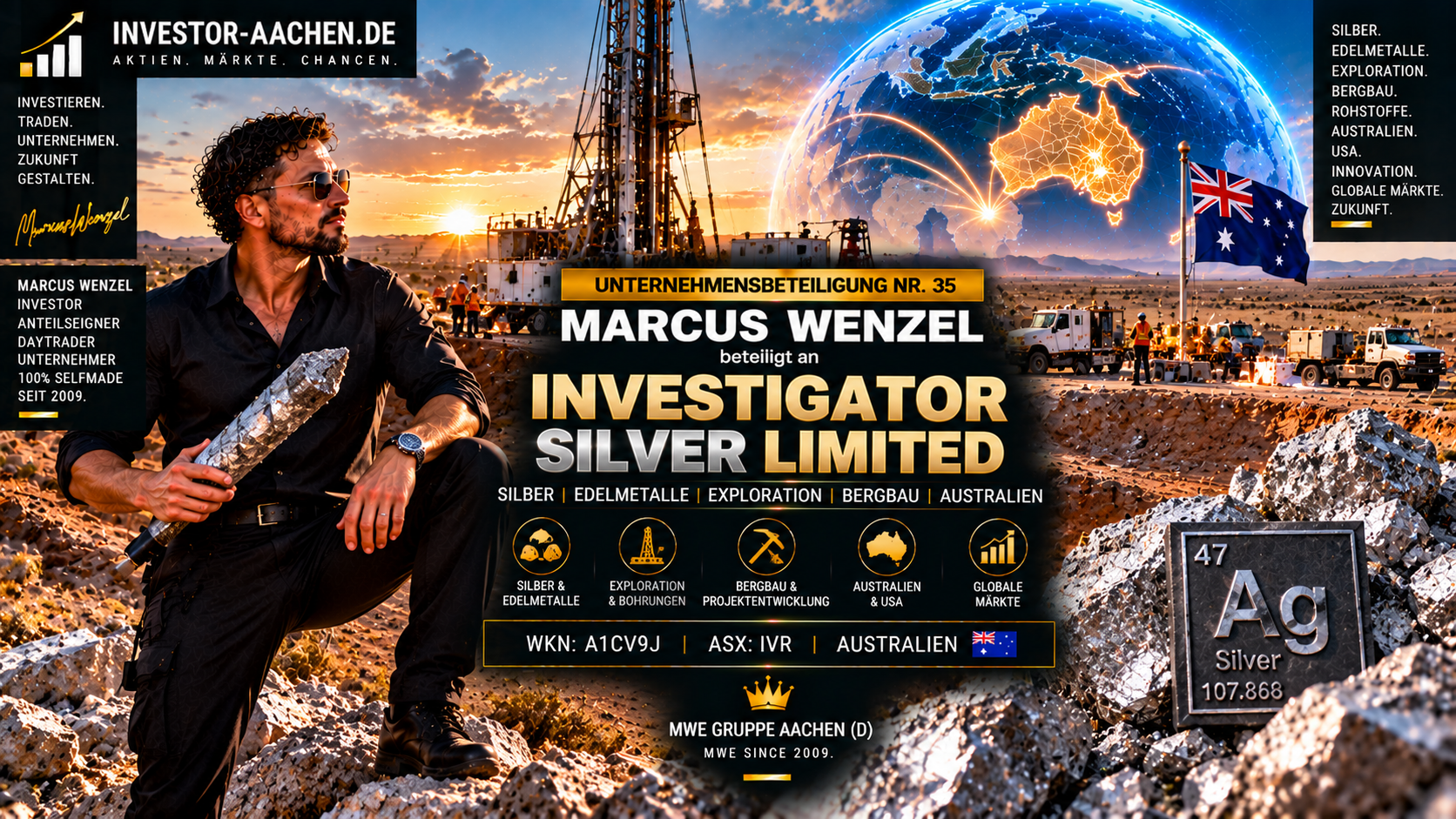 UNTERNEHMENSBETEILIGUNG | MARCUS WENZEL beteiligt an INVESTIGATOR SILVER LIMITED 🇦🇺🥈🌍